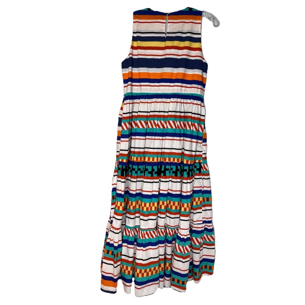 MDS Stripes Women's Maxi Dress Size 2 Multicolor 100% Cotton Tiered Coastal - Picture 6 of 10